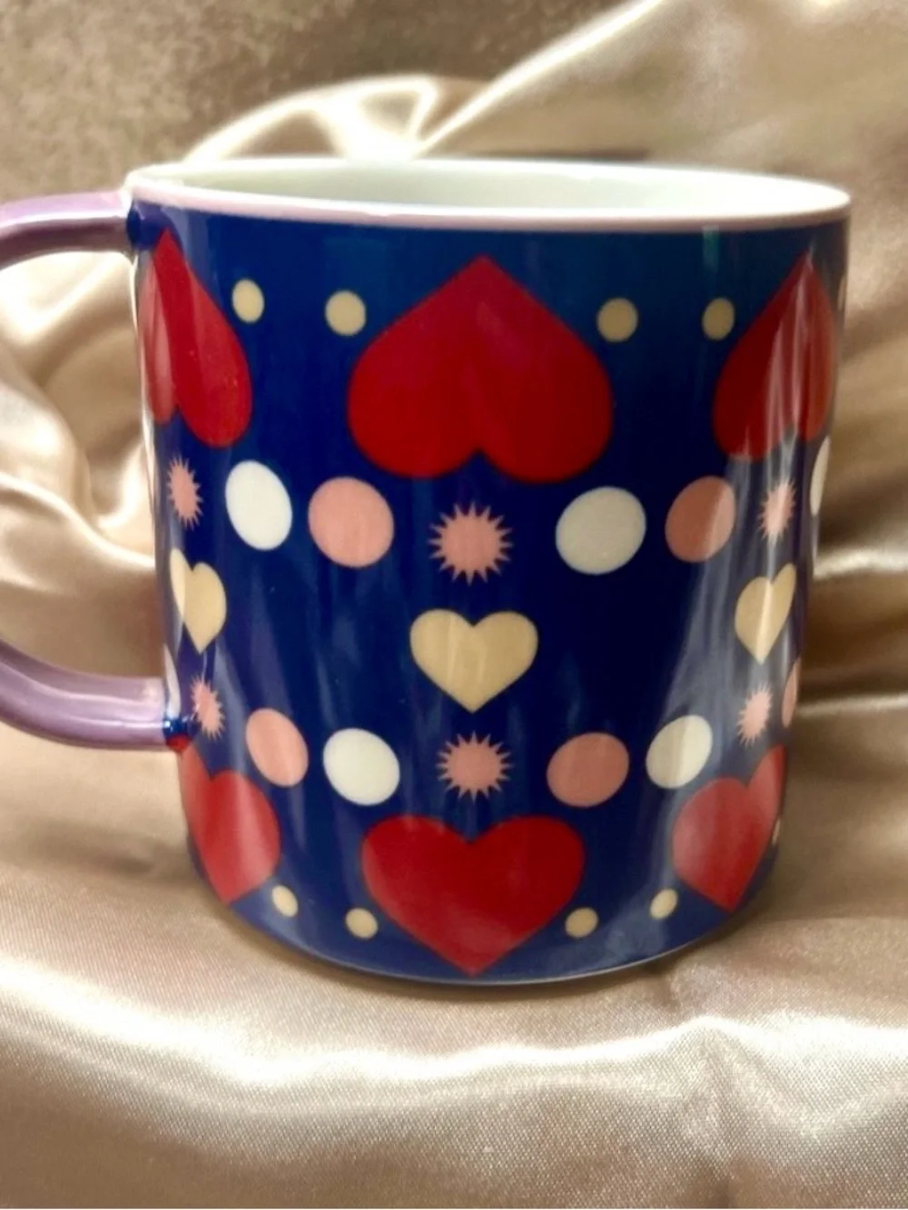 Anthropology L’AMOUR Colorful Heart Pattern Mug with matching heart Socks